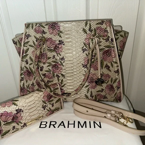 🌹 🐍 NWT Brahmin Priscilla Ivory Labyrinth Satchel and Wallet Set 🐍🌹 - Picture 4 of 9